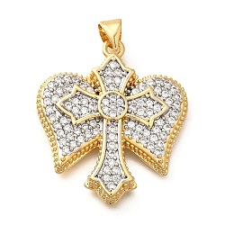 Brass Micro Pave Cubic Zirconia Pendants, Cadmium Free & Lead Free, Cross, Real 18K Gold Plated, 28.5x25.5x4.5mm, Hole: 4x3.5mm(KK-B128-09G)