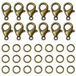 50Pcs Zinc Alloy Lobster Claw Clasps, Parrot Trigger Clasps, with 150Pcs Iron Open Jump Rings, Antique Bronze, 12x6mm, Hole: 1.2mm(FIND-YW0003-98AB)