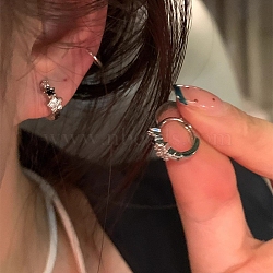 Star Alloy Rhinestone Hoop Earrings, with 925 Silver Pins, Platinum, 50x50mm(WG46953-49)