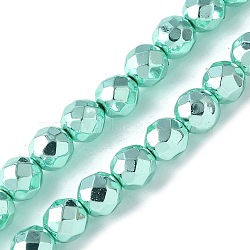 Electroplated Synthetic Non-magnetic Hematite Beads Strands, Round, Faceted, Pale Turquoise, 6x5.5mm, Hole: 1mm, about 68~72pcs/strand, 15.59~15.98''(39.6~40.6cm)(G-B132-B01-01E)