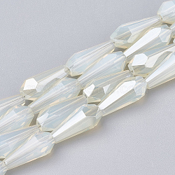 Electroplate Glass Beads Strands, Imitation Jade Glass, Faceted, Vase, Beige, 14x6x6mm, Hole: 1.2mm, about 50pcs/strand, 27.1 inch(X-EGLA-T008-12M)