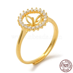 Flat Round 925 Sterling Silver Micro Pave Cubic Zirconia Adjustable Ring Settings, for Half Drilled Beads, with S925 Stamp, Real 18K Gold Plated, US Size 8 1/2(18.5mm), Pin: 0.9mm(STER-NH0001-59G)
