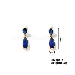 Elegant Shiny Waterdrop Stud Earrings for Women, Delicate and Versatile, Dark Blue, Golden, 35x8mm(KM9584-2)