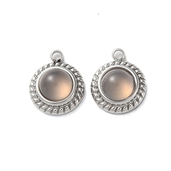 Natural Grey Agate Half Round Charms, with 304 Stainless Steel Findings, Stainless Steel Color, 12.5x10.5x5.5mm, Hole: 1.5mm