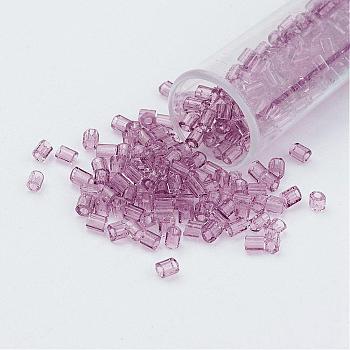 11/0 Two Cut Round Hole Glass Seed Beads, Hexagon, Transparent Colours, Old Rose, 2x2mm, Hole: 0.5mm, about 41000pcs/pound