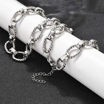 304 Stainless Steel Twisted Oval Link Chain Necklaces, Non-Tarnish, Stainless Steel Color, 17.95 inch(45.6cm)