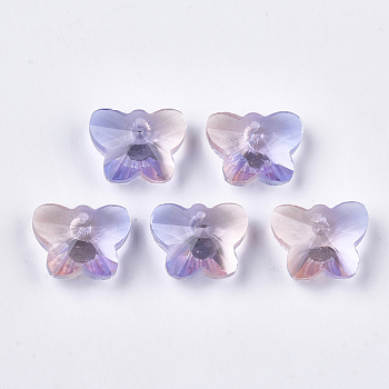 Rainbow K9 Glass Charms, Faceted, Butterfly, Lilac, 12x15.5x7.5mm, Hole: 1mm