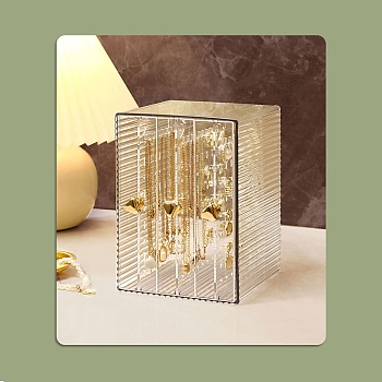 Rectangle Transparent Plastic Earrings Presentation Box, Jewelry Organizer Holder with 3 Vertical Drawers, Clear, Finished Product: 12.9x14.5x17.7cm