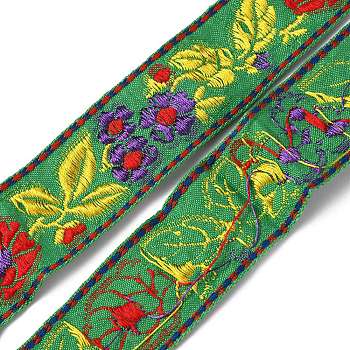 5M Ethnic Style Embroidery Polyester Ribbons, Jacquard Ribbon, Garment Accessories, Floral Pattern, Green, 1-1/8 inch(30mm), about 5.47 Yards(5m)/Set