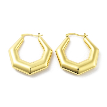Real 18K Gold Plated Brass Hoop Earrings, Polygon, 44.5x8x40.5mm