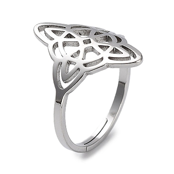 304 Stainless Steel Adjustable Rings, Hollow Rhombus Knot Ring for Women, Stainless Steel Color, 2mm, Inner Diameter: 16.5mm