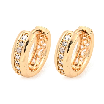 Brass Micro Pave Clear Cubic Zirconia Hoop Earrings, Ring, Light Gold, 15x5mm