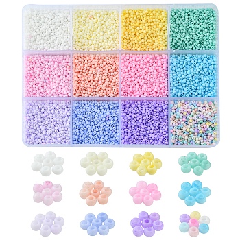 180G 12 Colors 13/0 Glass Seed Beads, Macaron Color, Round Hole, Round, Mixed Color, 2~2.3x1.5mm, Hole: 0.8mm, about 15g/color