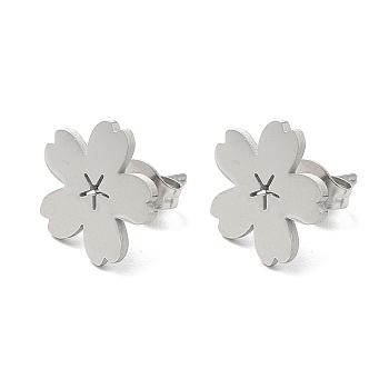 Non-Tarnish 304 Stainless Steel Stud Earrings, Flower, Stainless Steel Color, 12.5x13mm