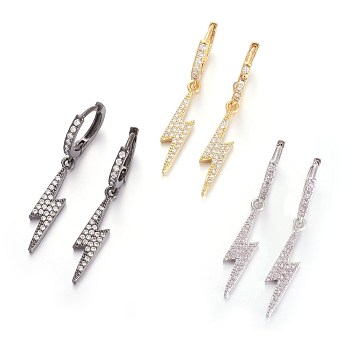 Brass Leverback Earrings, Flash Earrings, with Cubic Zirconia, Lightning Bolt, Clear, Mixed Color, 40mm, Pin: 1mm
