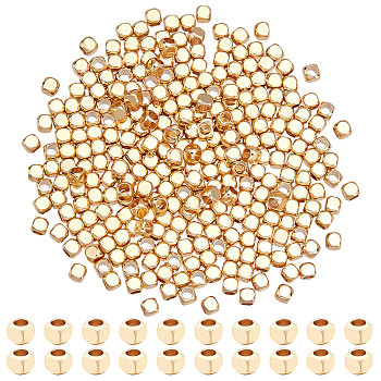 Brass Beads, Dice, Real 18K Gold Plated, 2.5x2.5x2.5mm, Hole: 1.6mm, 300pcs/box