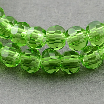 Transparent Glass Bead Strands, Faceted, Flat Round, Lime Green, 4~5x3~4mm, Hole: 0.5mm, about 95pcs/strand, 13.70 inch(34.8cm)