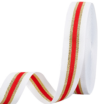 Elite 25 Yards Sparkle Polyester Glitter Ribbon, Stripe Ribbon, Clothes Accessories, Flat, White, 1 inch(25mm)