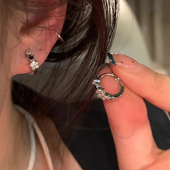 Star Alloy Rhinestone Hoop Earrings, with 925 Silver Pins, Platinum, 50x50mm