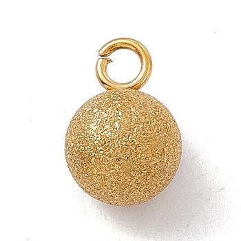 304 Stainless Steel Pendants, Textured, Round Charm, Golden, 9x6mm, Hole: 1.6mm
