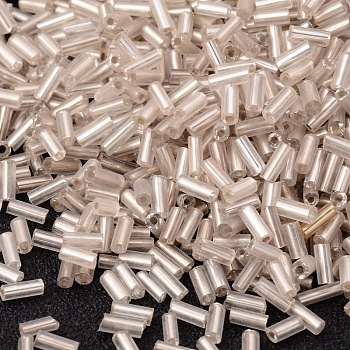 Glass Bugle Beads, Seed Beads, Clear, Silver-Lined, about 1.8mm in diameter, 4.5mm long, hole: 0.6mm