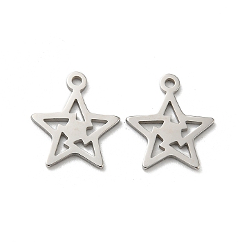 304 Stainless Steel Charms, Star Charms, Stainless Steel Color, 13x11x1mm, Hole: 1.2mm