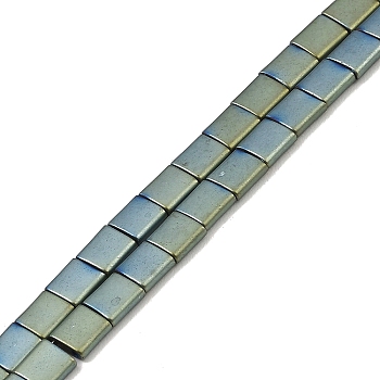Electroplated Frosted Non-magnetic Synthetic Hematite Beads Strands, Square, 2-Hole, Green Plated, 5x5x2mm, Hole: 0.8mm, about 74pcs/strand, 15.75 inch(40cm)
