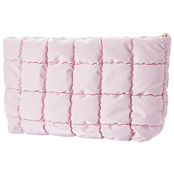 Square Textured PU Leather Cosmetic Zipper Bags, Ladies' Travel Storage Clutch Bags, Rectangle, Pearl Pink, 190x265x30mm