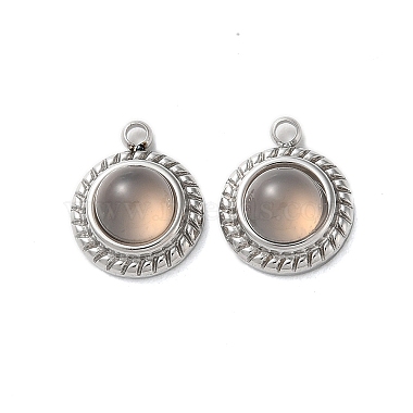 Stainless Steel Color Flat Round Grey Agate Charms