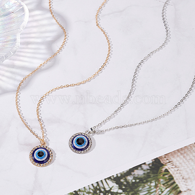 2Pcs 2 Colors Blue Plastic Evil Eye with Crystal Rhinestone Pendant Necklaces Set(NJEW-AN0001-25)-7