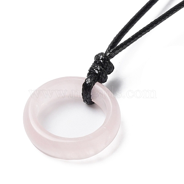 Natural Rose Quartz Ring Pendant Necklace with Waxed Cords(NJEW-R262-01B-08)-3