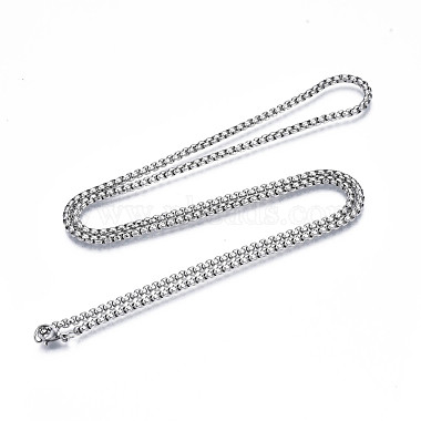 201 Stainless Steel Box Chains Necklace with Lobster Claw Clasps for Men Women(STAS-T062-01)-3