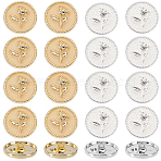 20Pcs 2 Colors 1-Hole Alloy Shank Buttons, with Enamel, Flat Round with Flower, Mixed Color, 23x8mm, Hole: 2mm, 10pcs/color(BUTT-GA0001-40)