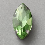 Sew on Rhinestone, Faceted Glass Rhinestone, Multi-Strand Links, with Platinum Tone Alloy Settings, Horse Eye, Olivine, 18x9x6mm, Hole: 1mm(DIY-WH20010-41B-29)