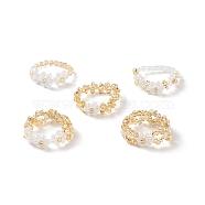 5Pcs 5 Style Glass Seed Braided Flower Stretch Rings for Women, Gold, US Size 7 3/4(17.9mm), 1Pc/style(RJEW-JR00492)