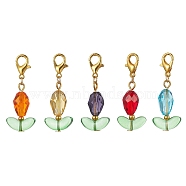 Flower Glass Pendant Decoration, with Golden Tone Alloy Clasp, Mixed Color, 36~37mm(HJEW-JM01466)