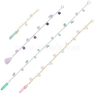 DIY Hair Accessories Set, Brass Findings and Mixed Gemstone Beads, for Hair Styling, Bullet, Mixed Color, 100~300mm, 4pcs/set(PALLOY-PH01619)