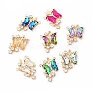 Brass with K9 Glass Charms, Golden, Butterfly Charms, Mixed Color, 27x25x4.5mm, Hole: 2mm(KK-B071-18G)