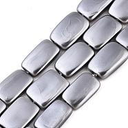 Electroplate Natural Freshwater Shell Beads Strands, Rectangle, Gray, 15~16x10x3mm, Hole: 1mm, about 26pcs/strand, 16.14 inch(41cm)(SHEL-R049-027D)
