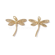 Brass Micro Pave Clear Cubic Zirconia Pendants, with Jump Ring, Cadmium Free & Nickel Free & Lead Free, Rack Plating, Dragonfly, Real 18K Gold Plated, 26x27x2.5mm, Hole: 3mm(KK-G439-29G)