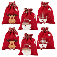 6Pcs 3 Styles Christmas Theme Linen Packing Pouches, with Polyester Cord, Drawstring Bags, for Candy Wrapper Gift Supplies, Red, 18.4x14.1x0.1~0.9cm, 2pcs/style(ABAG-WR0001-02)