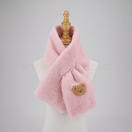 Polyester Faux Rabbit Fur Boys Girls Adjustable Neck Warmer Scarf, Winter Autumn Kids Cute Bear Collar Scarf, Pink, 830~1300mm(COHT-PW0001-33A)