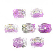Two Tone Transparent Spray Painted Glass Beads, with Glitter Powder, Bear, Medium Orchid, 10x13x8.5mm, Hole: 1mm(GLAA-T022-02-A01)