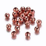 Rose Gold Brass Faceted Round Spacer Beads, 4mm, Hole: 1.5mm(X-KK-E352-RG)