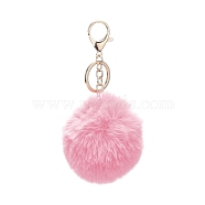 Pom Pom Ball Keychain, with Alloy Lobster Claw Clasps and Iron Key Ring, for Bag Decoration,  Keychain Gift and Phone Backpack , Light Gold, Pink, 138mm(X-KEYC-WH0016-13H)