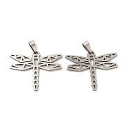 201 Stainless Steel Pendants, Dragonfly Charm, Stainless Steel Color, 23.5x30x1.5mm, Hole: 6.5x3mm(STAS-K251-042P)