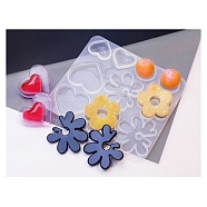 DIY Bohemian Style Pendant & Cabochon Silicone Molds, Resin Casting Molds, for UV Resin, Epoxy Resin Jewelry Making, Heart & Flower & Half Round, White, 113x128x5mm, Inner Diameter: 19~47.5x23.5~41mm(X-DIY-A039-04)