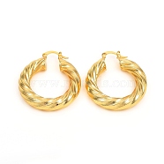 Brass Hoop Earrings, Long-Lasting Plated, Twisted Ring Shape, Real 18K Gold Plated, 1-1/2x1-3/8x1/4 inch(38.7x34x7.4mm), Pin: 0.5mm(EJEW-F250-01-G)