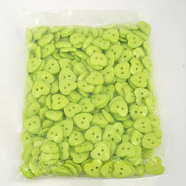 Lovely Heart Shaped Buttons, ABS Plastic Button, Yellow Green, about 14mm in diameter, hole: 1.5mm, about 400pcs/bag(NNA0VBR)