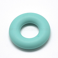 Food Grade Eco-Friendly Silicone Beads, Chewing Beads For Teethers, DIY Nursing Necklaces Making, Donut, Cyan, 42x9mm, Hole: 20mm(X-SIL-Q006-06)